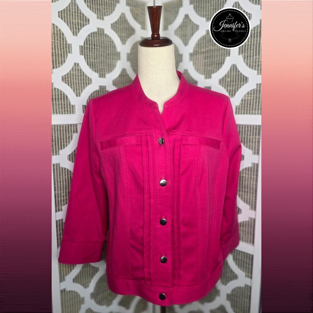 Rafaella Bright Pink Cotton Blend Button Front 3/4 Sleeve Jacket Size 12